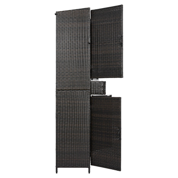English Elm K&k Tall Arched Pe Rattan Outdoor Storage Cabinet with Adjustable Shelves and Steel Frame Brown+Black N707P420102D