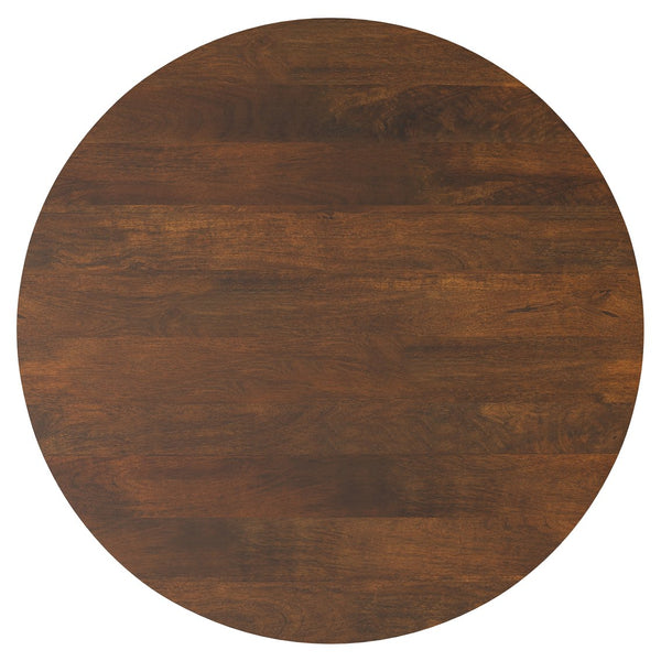 English Elm Millbury Solid Mango Wood Round Coffee Table Rustic Drum Design for Living Room Walnut Brown B136P429105