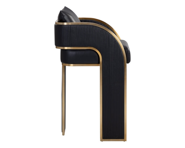 Sunpan BAZ Barstool - Napa Black Faux Leather with Gold Accents for Modern Glam Design & Comfort 111241