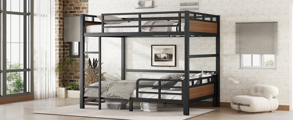 English Elm Full Xl Metal Bunk Bed In Walnut - Versatile Separable Loft Bed With Safety Fence & Strong Frame W1580S00229