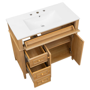 English Elm 36" Modern Bathroom Vanity with Ceramic Sink, Solid Rubber Wood & MDF, Flip Drawer, Soft-Close Doors N725P350825N