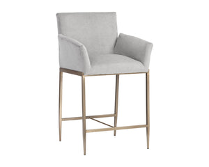 Sunpan Gesa Modern Barstool with Antique Brass Frame and Durable Performance Fabric for Elegant Dining Spaces Polo Club Stone