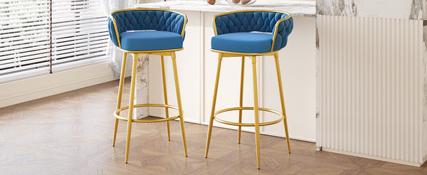 English Elm Christopher Knight Home® - Swivel Counter Height Bar Stools Set of 2 with 180° Turn, Hand-Woven Back, Gold Frame, Velvet Comfort Blue N762P216979C