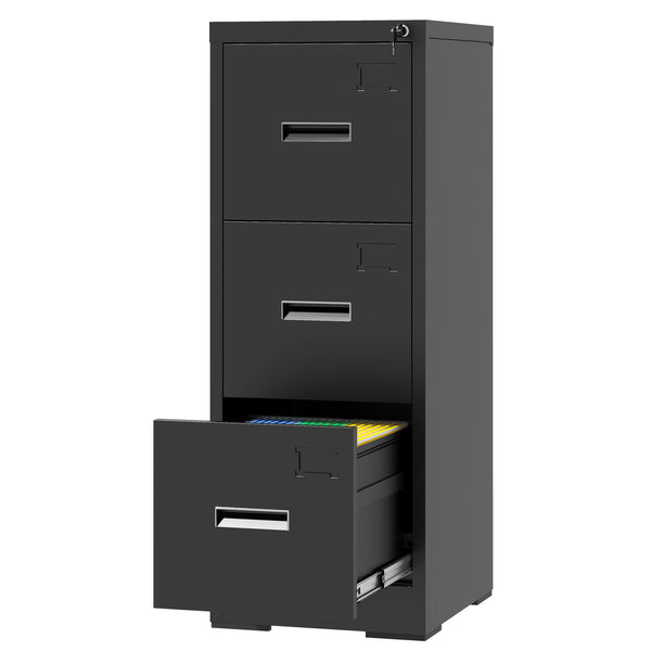 English Elm 3 Drawer Metal Vertical File Cabinet with Lock, Anti-Tilt, Quiet Ball-Bearing Slides and Label Holders for A4 Legal Letter Storage Black T2398P342715