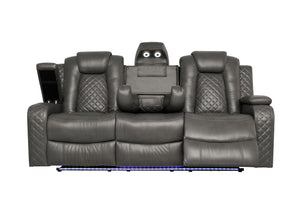 English Elm Violetglow Reclining Sofa with Led Lighting Wireless Charging and Bluetooth Speakers Grey B2730S00035