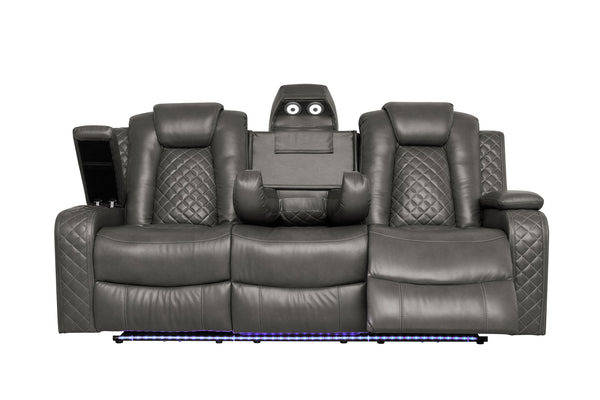 English Elm Violetglow Reclining Sofa with Led Lighting Wireless Charging and Bluetooth Speakers Grey B2730S00035