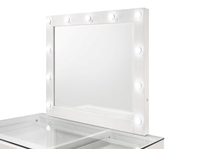 English Elm 2pc Vanity Set with LED Lighted Mirror Glass Top, 5 Drawers with Crystal Knobs and Stool White 46.97 L x 25.87 W x 2 H B2741S00140