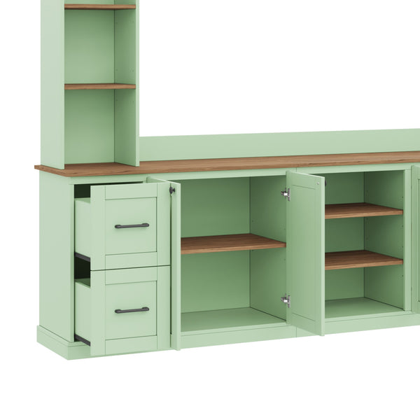 English Elm Unique Low Profile Media Console with Led Lighting Glass Shelves Fits Tvs to 105 Mint Green N721S000077M