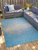 Unique Loom Outdoor Modern Ombre Machine Made Abstract Rug Aqua, Ivory/Gray 9' 0" x 12' 0"