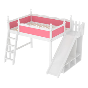 English Elm Twin Loft Bed Solid Pine Frame with Wardrobe Shelving Detachable Slide Kids Room W5305S00021