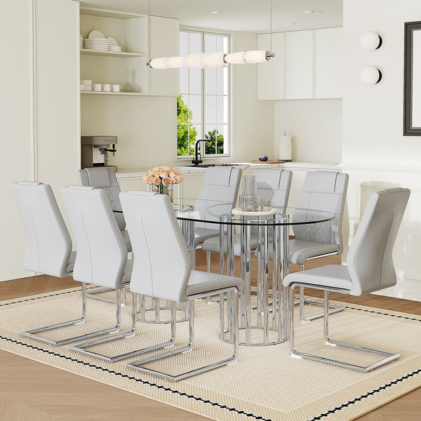 English Elm Black Wood Grain Mdf Dining Table Set Seats Four with Suede Upholstered Chairs Light Gray,Silver,Transparent W1151S04737