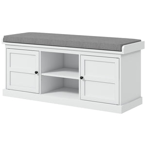 English Elm Homcom Entryway Storage Bench Padded Linen Seat Dual Cabinets White Mdf Hallway W2225P485617