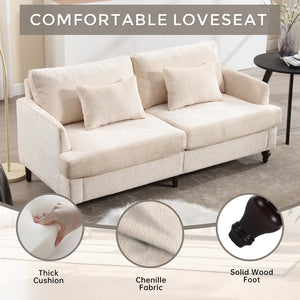 English Elm Mid Century Modern chenille loveseat with solid wood frame, detachable cushions, breathable fabric couch Beige W395P151895