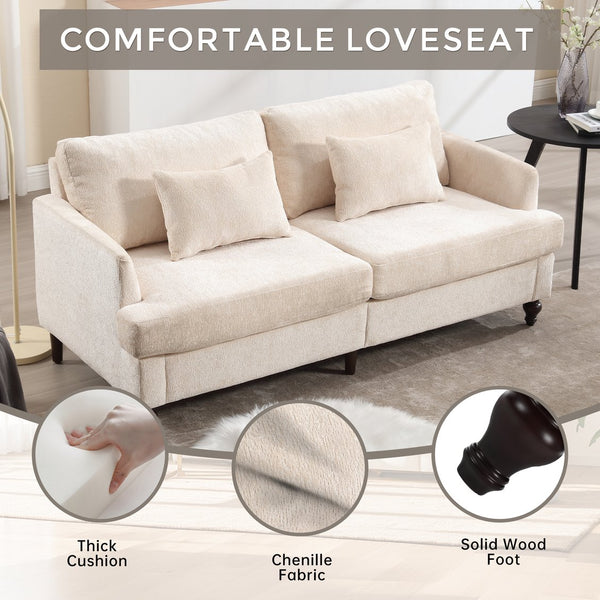 English Elm Mid Century Modern chenille loveseat with solid wood frame, detachable cushions, breathable fabric couch Beige W395P151895
