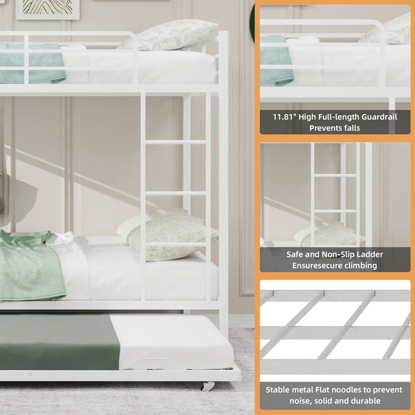 English Elm Durable Iron Bunk Bed with Trundle Safety Rails Kids Guest Twin Full Metal W1935P360857