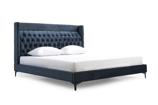 Vig Furniture Modrest Wales Modern Blue Fabric Bed - Stylish Wingback Design With Metal Legs & Slat Support Blue  Vgvcbd8910-blu
