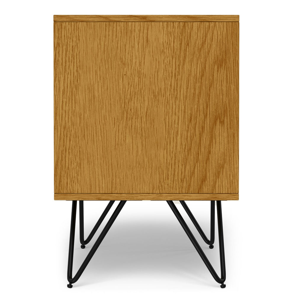 English Elm Hunter Handcrafted Nightstand with Solid Wood Veneer, Single Drawer & Open Shelf, Modern Industrial Design Oak B136P364303