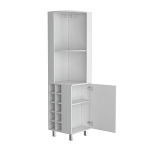 English Elm Corner Bar Cabinet with Ten Built-In Wine Slots, Cup Rack & Spacious Top Shelf for Entertaining White 44.88 L x 22.05 W x 4.72 H B097S00191