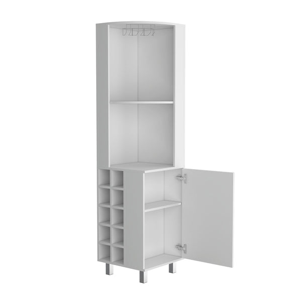 English Elm Corner Bar Cabinet with Ten Built-In Wine Slots, Cup Rack & Spacious Top Shelf for Entertaining White 44.88 L x 22.05 W x 4.72 H B097S00191