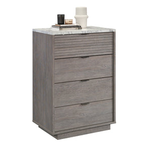 English Elm 4-Drawer Chest - Modern Brown Finish With Faux Marble Top, Stylish Storage For Any Room B356P402634