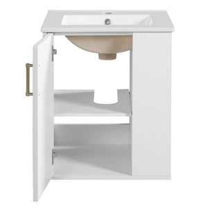 English Elm 20" Floating Bathroom Vanity with Ceramic Sink Soft Close Door and Open Side Shelf N710P332061K