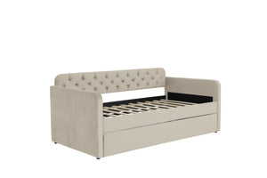English Elm Twin Size Velvet Upholstered Daybed With Trundle & Usb Charging – Stylish, Comfortable & Versatile! W1670S00020-GIGA