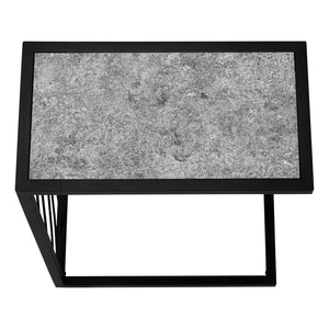English Elm Accent Table, C-Shaped Design For Living Room And Bedroom, Grey Laminate Top With Black Metal Base B2710P219256