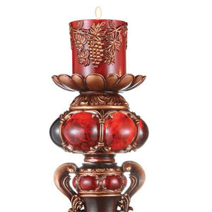 English Elm 16" Polyresin Candleholder Burgundy Marble Finish Ancient Motif Tabletop Accent Piece B072116534