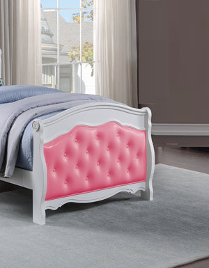 English Elm White Full Size Bed with Faux Leather Tufted Headboard, Modern Glam Platform Frame, Durable Plywood Pink+White 63 L x 54 W x 5 H B011S00918