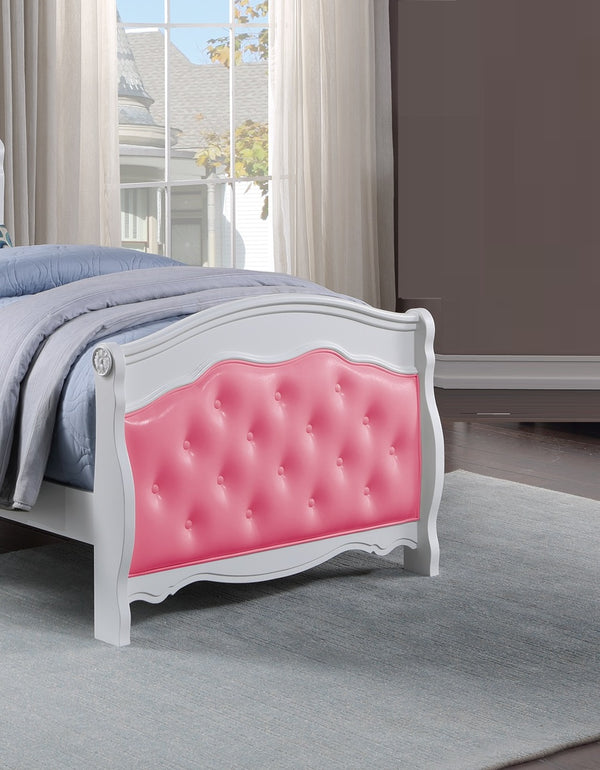 English Elm White Full Size Bed with Faux Leather Tufted Headboard, Modern Glam Platform Frame, Durable Plywood Pink+White 63 L x 54 W x 5 H B011S00918