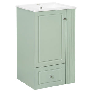 English Elm 20" Freestanding Bathroom Vanity Mdf Cabinet Ceramic Sink Open Shelves Powder Room Green N725P364210F