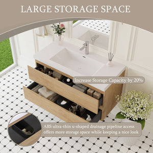 English Elm 42" Floating Bathroom Vanity Wall Mounted Ash Cabinet Soft Close Integrated Basin Oak W1573P152700
