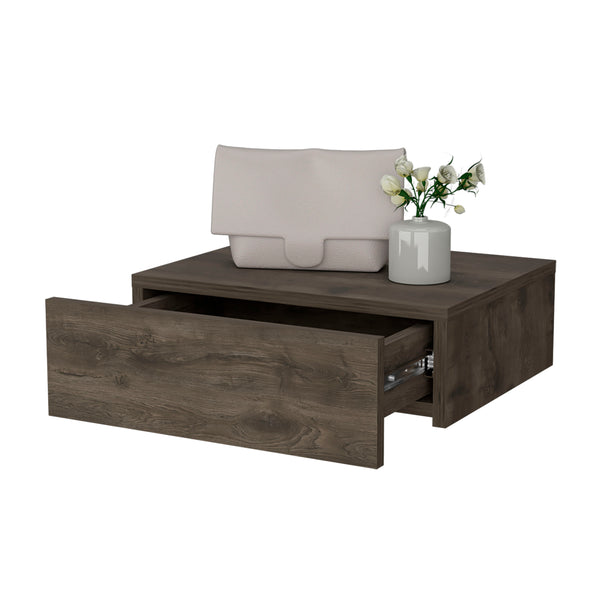 English Elm Vienna Wall-Mounted Nightstand in Dark Brown — Space-Saving Engineered Wood with Deep Drawer Storage B128P176111