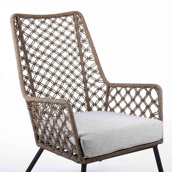 English Elm Marco Handcrafted Rope Woven Steel Lounge Chair Powder Coated for Patio or Living Room B2736P464889