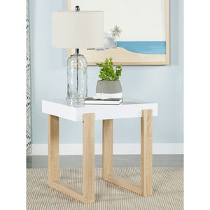 English Elm Gwen High Gloss White End Table With Natural Sled Base - Modern Accent For Small Spaces & Decor B062P333452
