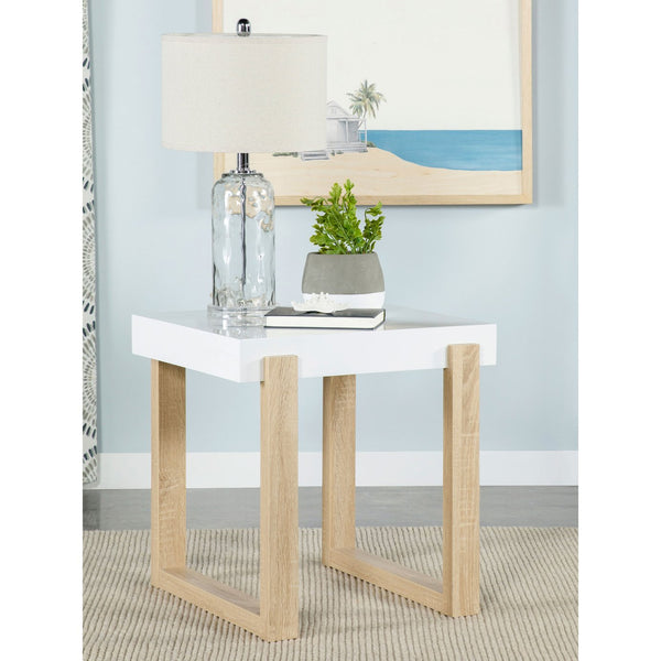 English Elm Gwen High Gloss White End Table With Natural Sled Base - Modern Accent For Small Spaces & Decor B062P333452