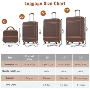 English Elm Hardshell Abs Spinner Luggage Set Four Piece Expandable Tsa Lock Travel Suitcases Brown N732P170218O