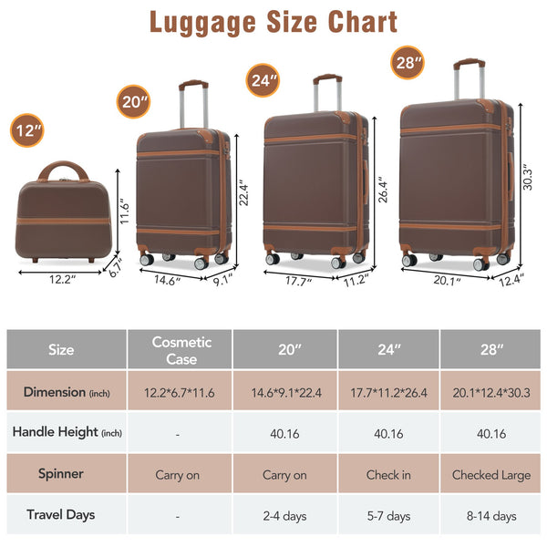 English Elm Hardshell Abs Spinner Luggage Set Four Piece Expandable Tsa Lock Travel Suitcases Brown N732P170218O