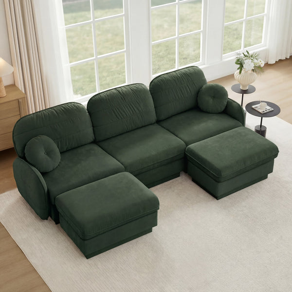 English Elm 105" Chenille U-shaped Sectional Sofa Deep Seat Cloud Couch with Movable Ottoman Green W714S01770