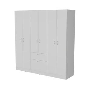 English Elm White 6-Door Wardrobe with Shelf and Drawer — Spacious White Storage Armoire with Drawers, Timeless Design B062S00628
