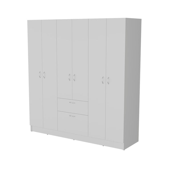 English Elm White 6-Door Wardrobe with Shelf and Drawer — Spacious White Storage Armoire with Drawers, Timeless Design B062S00628