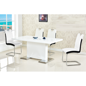 English Elm Dining Chair Set Two Tone Faux Leather High Back with Chrome Legs Modern Kitchen White B011P439058