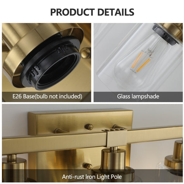 English Elm 31" Golden 5-Light Vanity Light with Clear Glass Shades – Modern Iron Wall Fixture for Bathroom Vanity Mirror Lighting, Hard-Wired (No Bulbs) W1340P206690