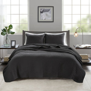 English Elm 3 Piece Keaton Reversible Quilt Set Black King/Cal King - Microfiber Brushed, Antimicrobial, Farmhouse Style Bedding B035129042