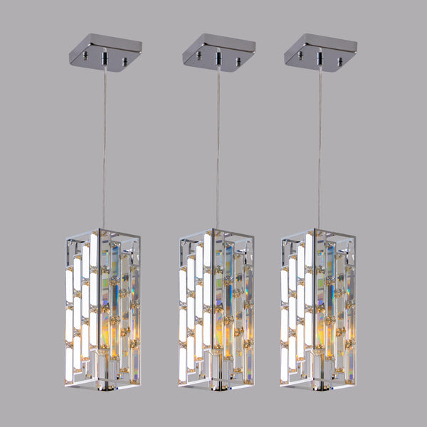 English Elm 4" Modern Crystal Pendant Light 3-Pack — Adjustable Hanging Ceiling Lamp with Prism Accents for Dining Room Ambiance Chrome W1340P208477