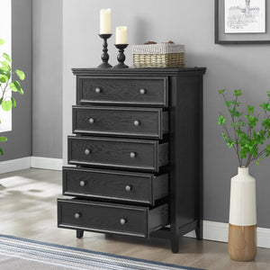 English Elm Modern 5 Drawers Dresser with Smooth Glide Drawers, Stylish Metal Handles & Unique Stable Feet Organizer for Bedroom and Living Room Storage (45.87"L x 20.08"W x 11.03"H) Black W2275P149804