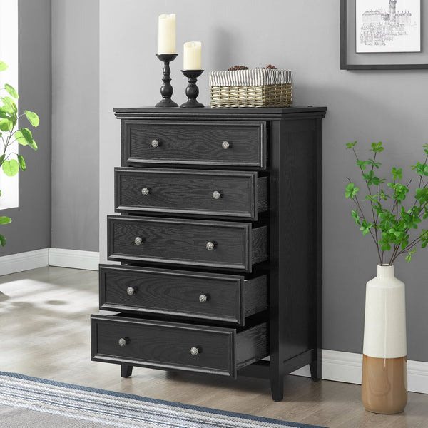 English Elm Modern 5 Drawers Dresser with Smooth Glide Drawers, Stylish Metal Handles & Unique Stable Feet Organizer for Bedroom and Living Room Storage (45.87"L x 20.08"W x 11.03"H) Black W2275P149804