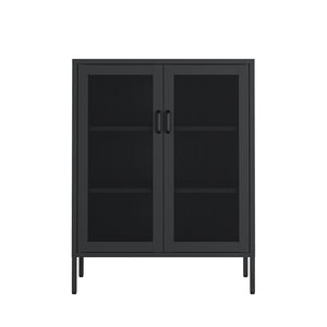 English Elm Amelia Metal Accent Cabinet 32" — Steel Mesh Doors, Adjustable Shelves, Minimalist Legs for Modern Storage Solutions Black B365P397890