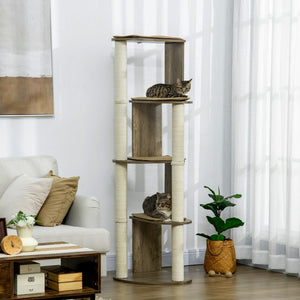 English Elm Pawhut Tall Corner Cat Tower Multilevel Sisal Climbing Tree for Small Kittens W2225P229138