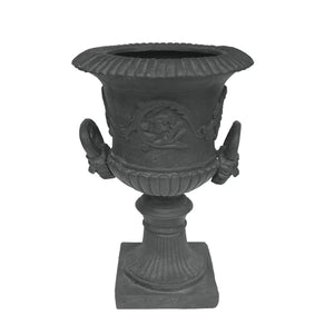 English Elm Mgo Roman Urn Planter Faux Stone Botanical Relief Pedestal Base Outdoor Patio 63402.00GRY